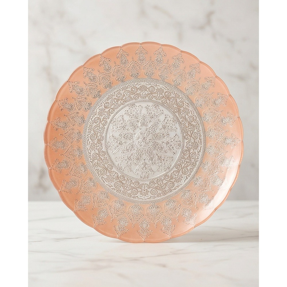 Silverina Istanbul Pink Glass Platter Genuine 99% Silver Turkish Handmade 13"